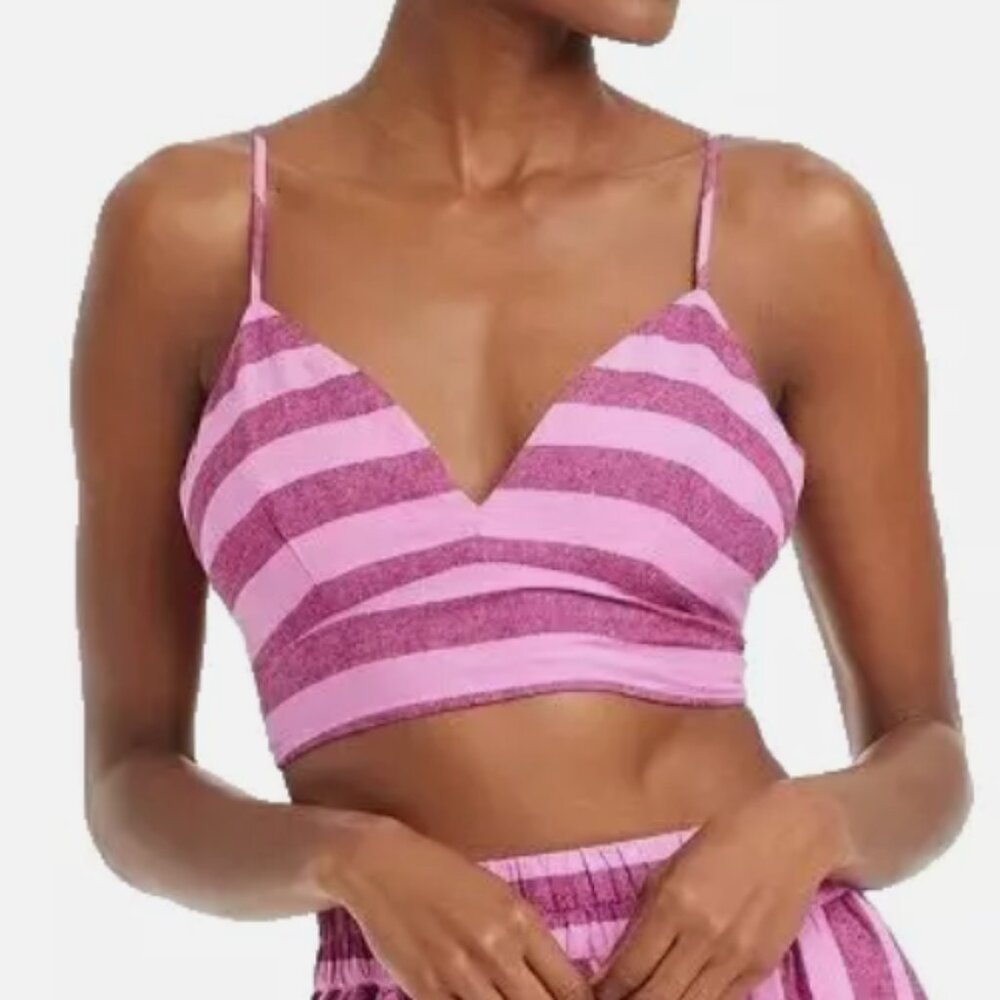 New A New Day Beach Bungalow Linen Bralette Pink Berry Striped